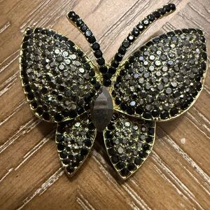 Elegant Black and Gold Butterfly Brooch